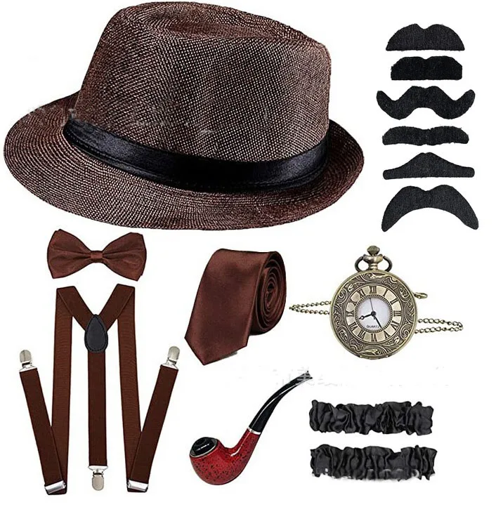 1920s Mens Gangster Flapper Zubehör Set Der Große Gatsby Cosplay Kostüm Set für Halloween Retro 20s 30s thime Party Urlaub