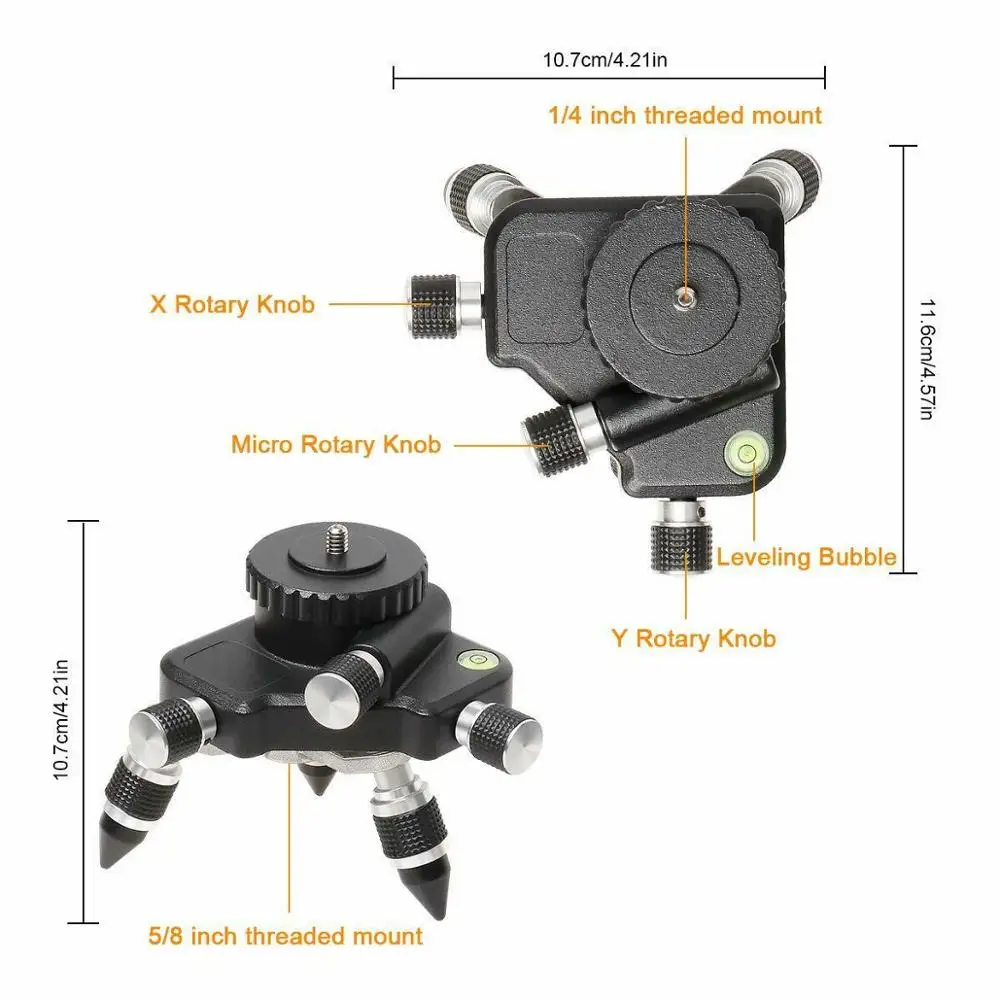 Huepar Laser Level Adapter Instrument 360 Degree Rotating Micro-Adjustment for Moving Rotating Base Applicable Level Tripod