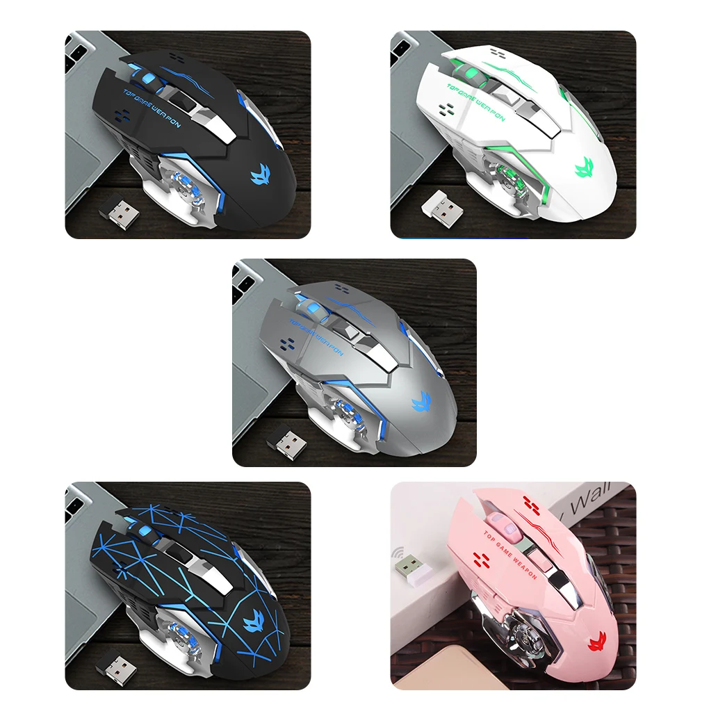 Bezprzewodowa mysz akumulatorowa cicha mysz do gier 2 4 GHz 6 przycisków Przenośne urządzenie do laptopa z systemem Windows