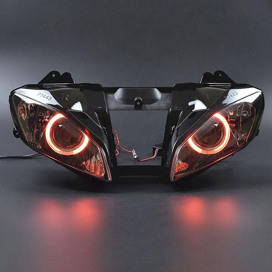 

Motorcycle Front headlight Full Assembly Headlight Projector Red Angel Eyes Hi/Lo For Yamaha YZF R6 06 2007