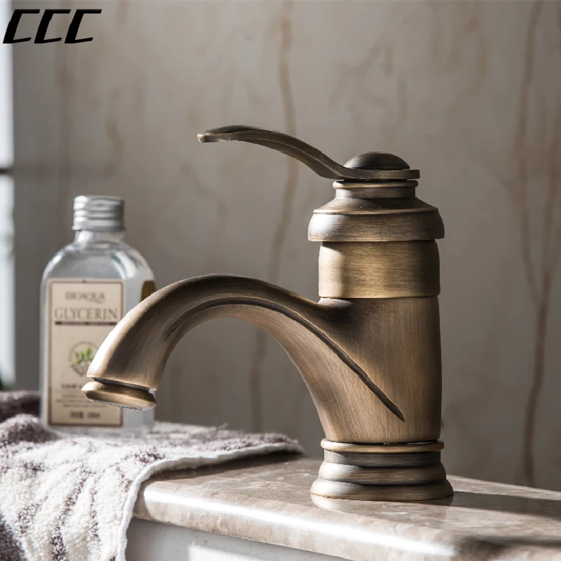 CCC Brass European Antique Faucet   Retro Bamboo Single Hole Basin Faucet  Art Basin Above Counter Basin Hot And Cold Faucet