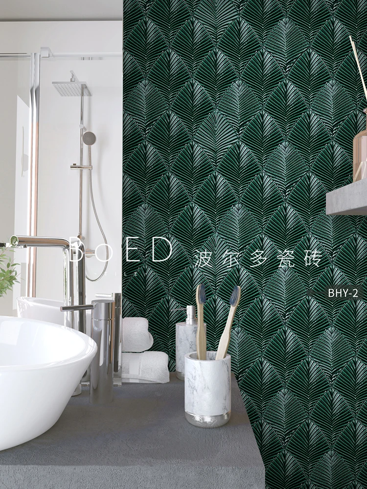 Retro Dark Green Handmade Brick Nordic Kitchen Bathroom Tile Internet Celebrity Restaurant Bar Wall Tile Metal Glazed Tile TZ