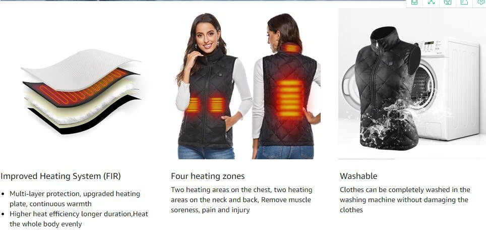 Damen-Graphen-Heizweste, elektrisch, USB-Ladefunktion, warme Sportjacke, bequemer, beheizter Mantel für Camping – Detail 12