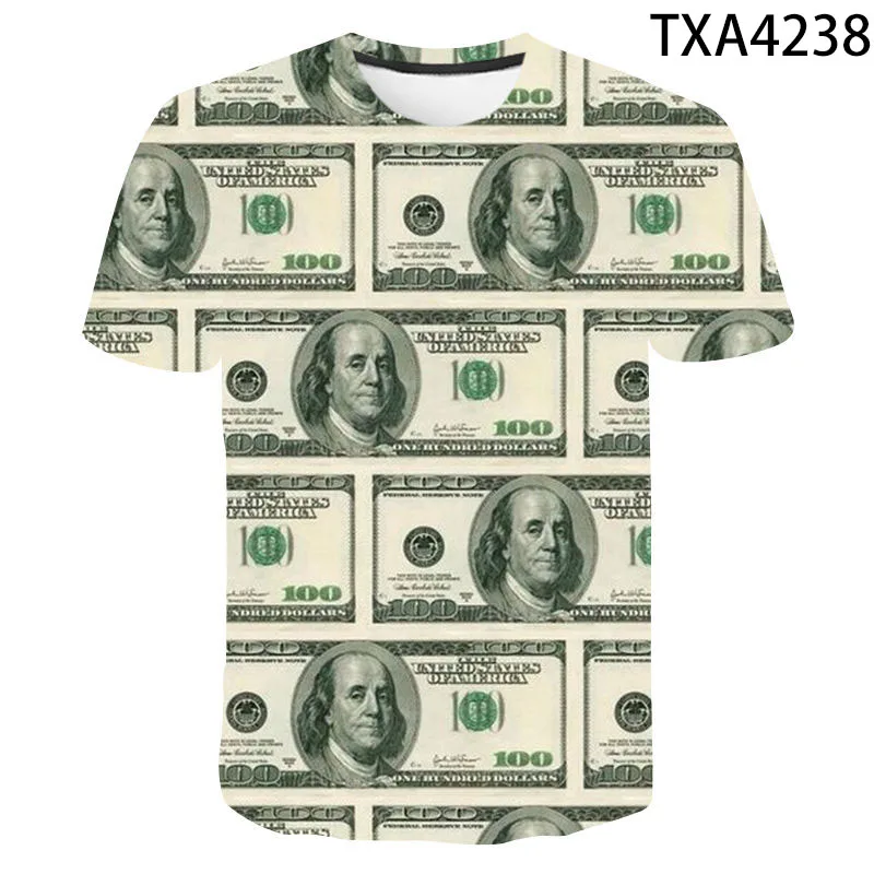 

New 3d Printed T-shirt Summer Usd Pattern Men's And Women's Children's Casual Streetwear Short-sleeved Sports Breathable Top