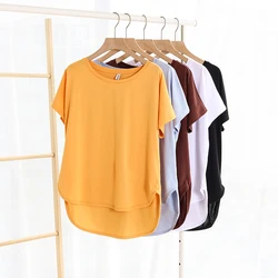 100% cotton Loose Casual Summer Short Sleeve Female T shirt Women Asymmetric O-neck Tee Tops M30326
