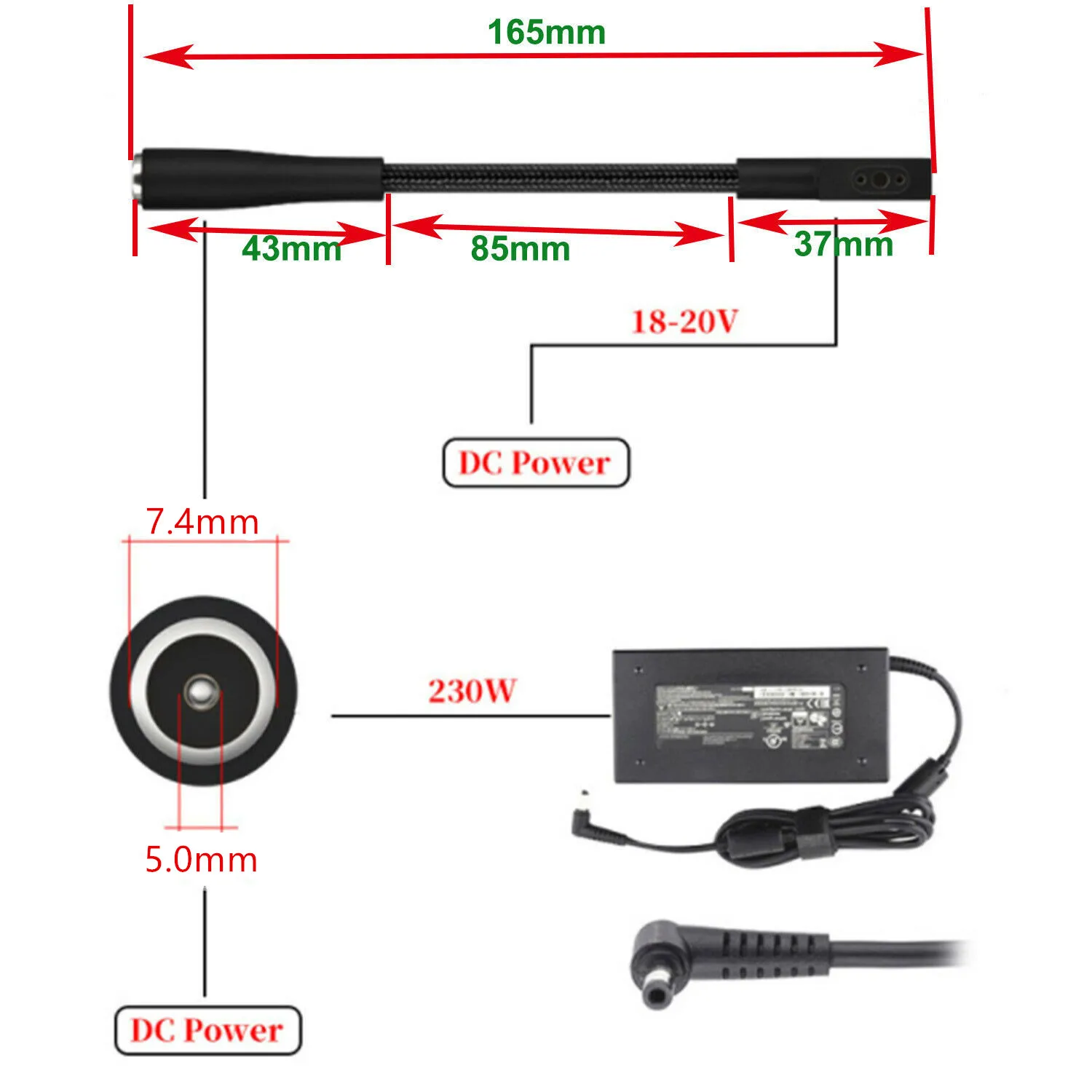 Dc ponta 7450 fêmea para 3 pinos macho plug adaptador conversor portátil cabo de mudança de energia para razer blade pro 17 15 gtx1070