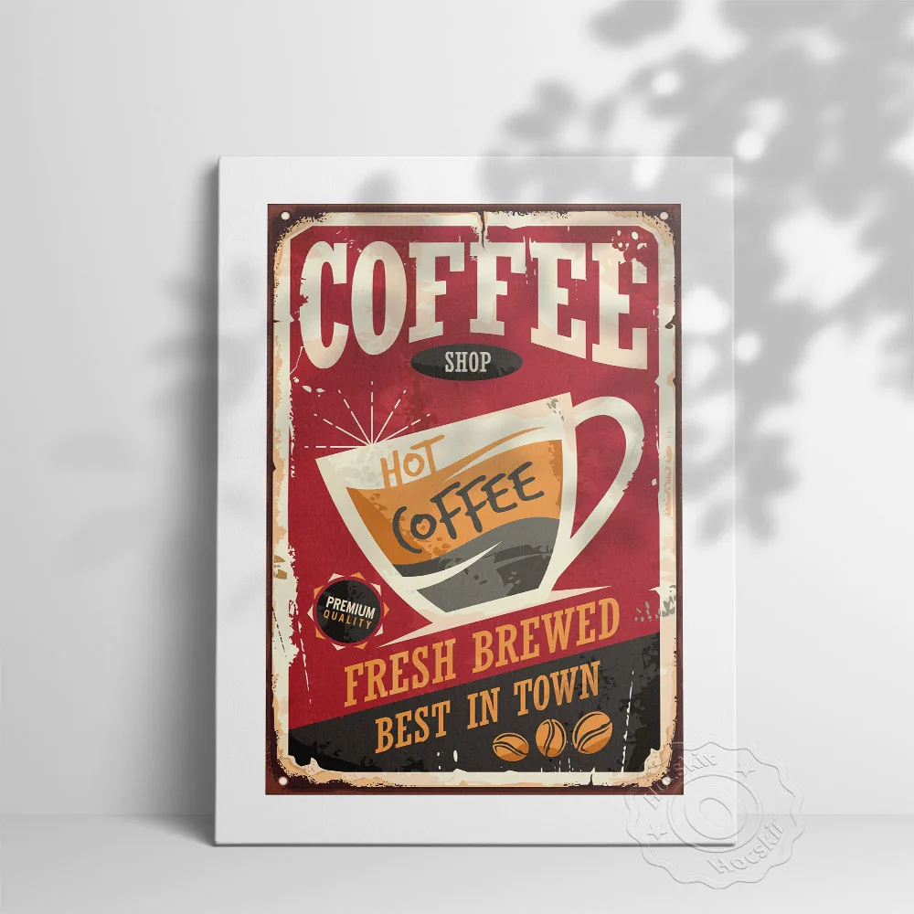 Fresh Brewed Best In Town Hot Coffee Advertisement Poster, Coffee Shop Decor Wall Picture, Vintage Cup Drink Art Leaflet Mural,