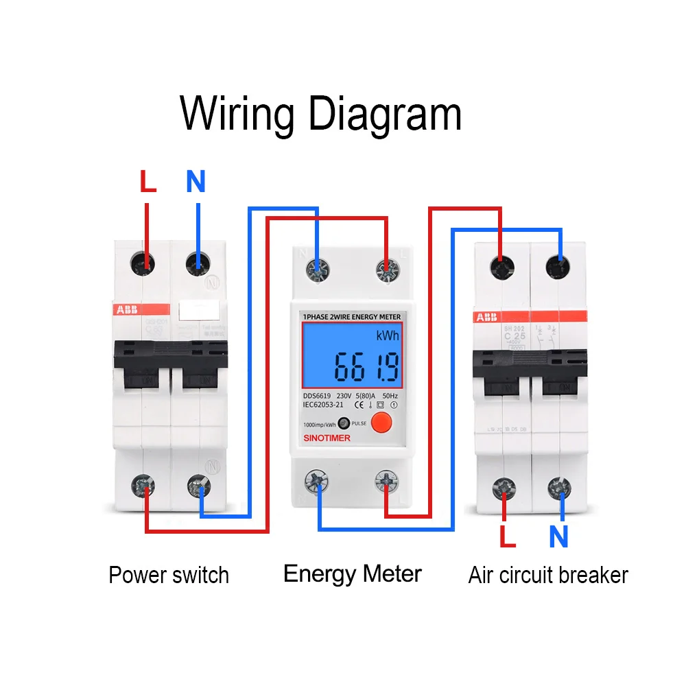 Medidor de Energia Digital com Função de Reset, Luz de Fundo, 230V, 5(80)A, Trilho Din, Elétrico, Voltímetro, Amperímetro, KWH