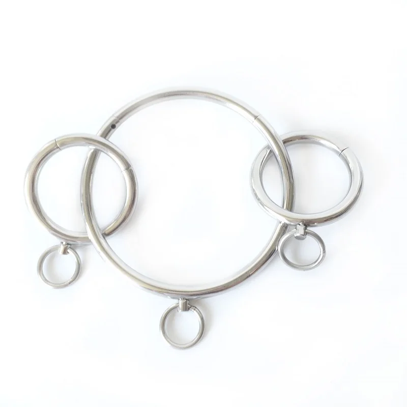 Stainless steel Neck Collar handcuff ankle pull ring Adult Slave Role Play metal For male restraint bondage Sex toy