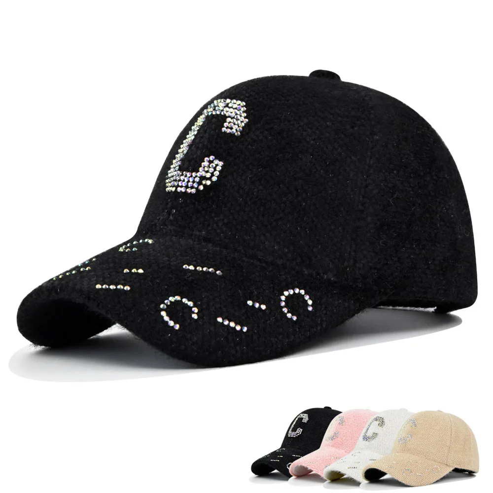 

Winter Cap For Women Wool Baseball Caps Warm Plus Velvet Stylish Inlaid with Rhinestones Women's Hats Gorras Hombre Trendy Caps