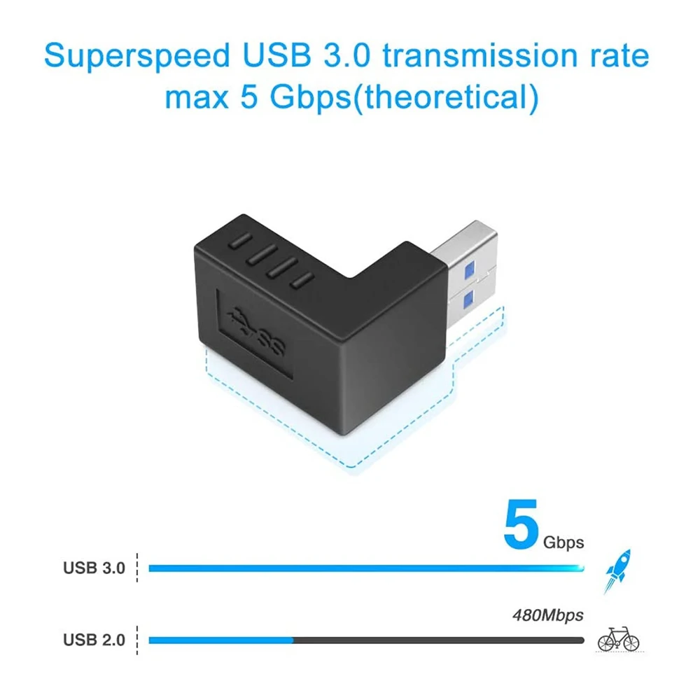 2 Pack USB 3.0 Adapter z gniazda męskiego na żeńskie rozszerzenie 90 stopni Adapter kątowy wtyczka koniec punkty UP Down złącze USB Extender