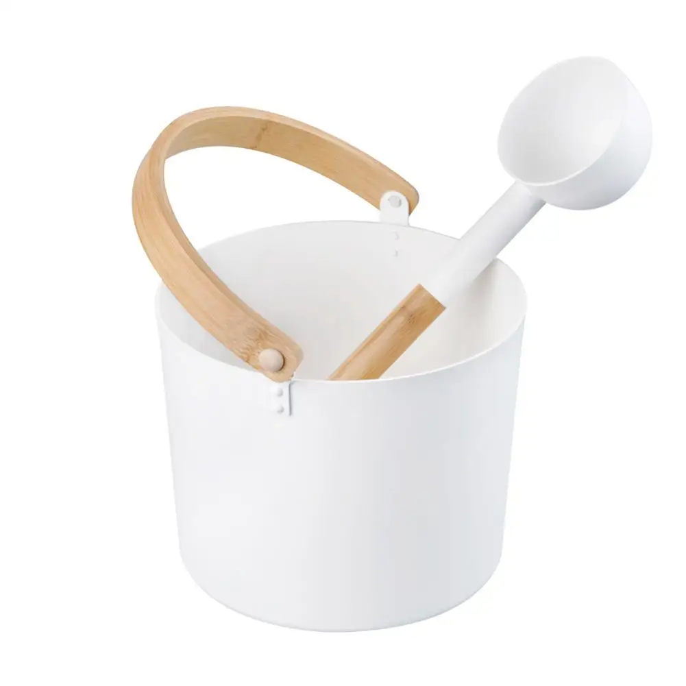 Winter Indoor Outdoor 7L Aluminum Sauna Bucket With Long Handle Spoon Set Matching Ladle Sauna Barrel Sauna Accessories