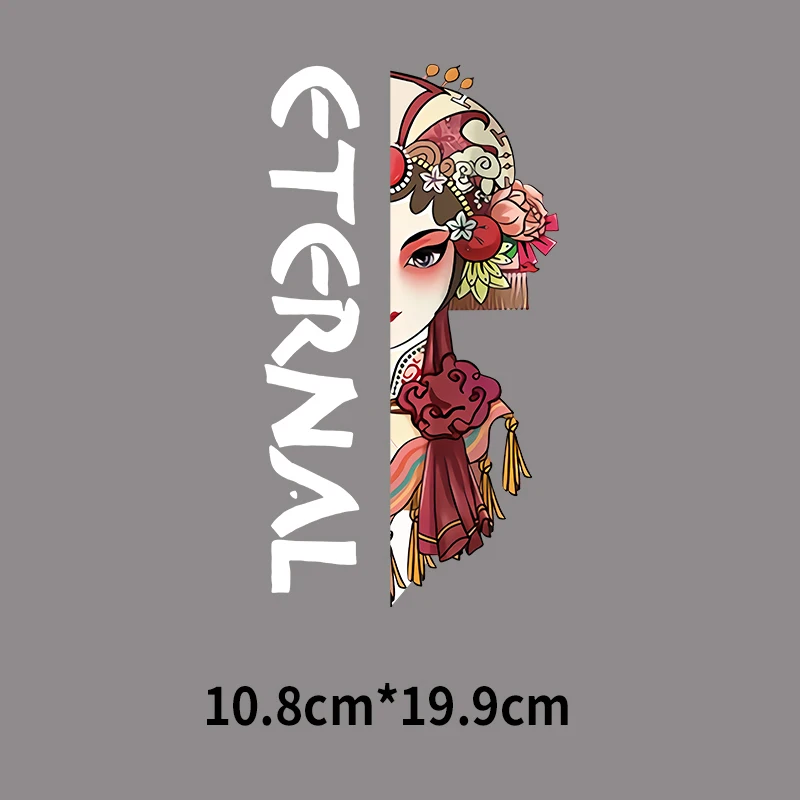 Fashionable Chinese Opera Culture Face Makeup Personalized Clothing T-shirt Printing Heat Transfer Iron on Girls' Clothes