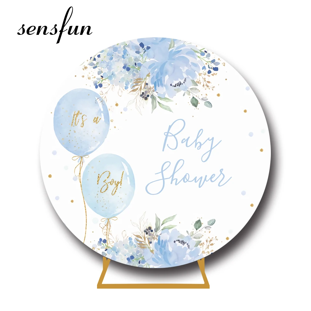 

Sensfun Flowers Balloon Round Backdrop Cover For Blue Boy Pink Girl Baby Shower Gender Reveal Birtday Party Circle Background