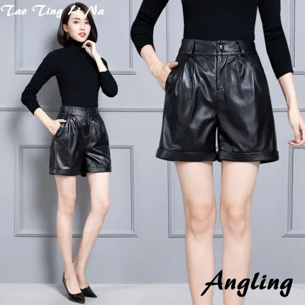 

Top brand Women New 2020 Real Genuine Sheep Leather Shorts KS68 high quality