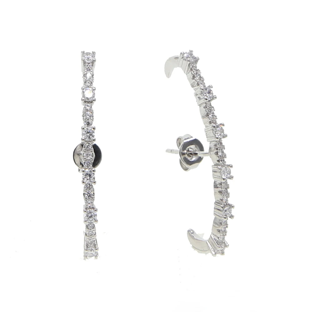 gold silver color micro pave white cz Long bar stud earring simple geometric women fashion jewelry wholesale image 2