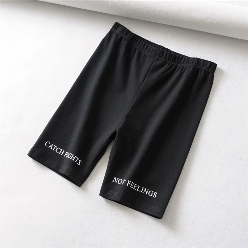 Pantalones cortos de motociclista de cintura elástica para mujer, Fitness Delgado, Casual, estampado de letras sexy, negro, verano, 2024