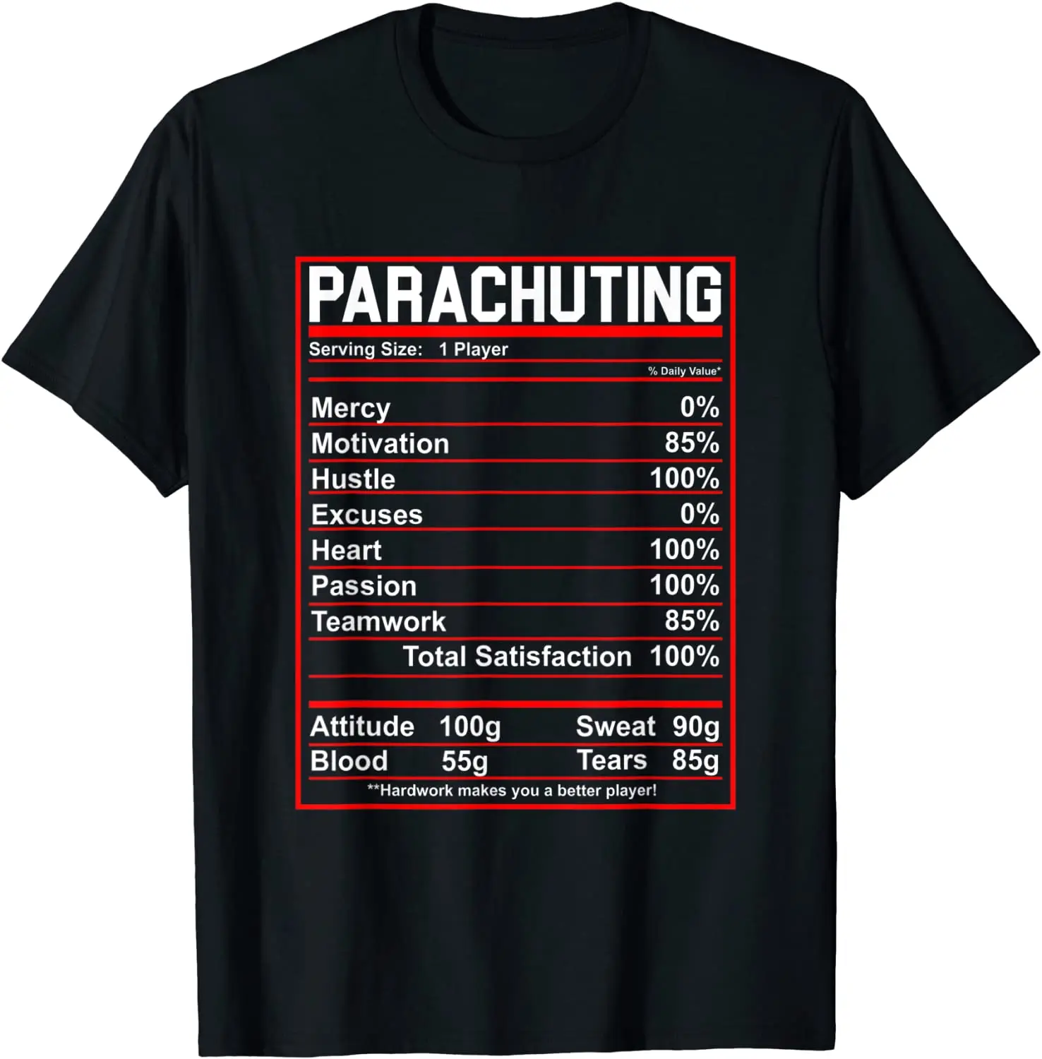 

Funny Parachuting Nutrition Facts Skydiver Men T-Shirt Short Casual 100% COTTON O-Neck t shirt