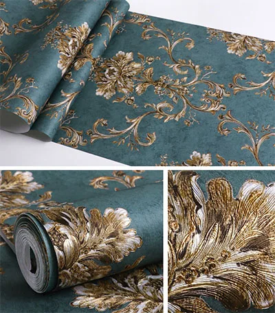 Luxus-Vlies-Tapete im europäischen Stil 3d geprägt Damaskus Wohnzimmer TV-Sofa Schlafzimmer Retro Wohnkultur Tapeten aufkleber