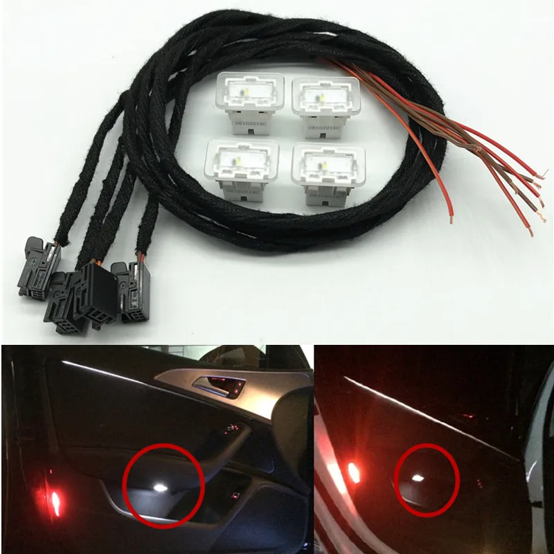 Embellecedor de puerta LED, caja de almacenamiento de ambiente ambiental, caja de desechos para puerta interior, lámpara de iluminación + arnés de cableado para Audi A4 S4 A5 A6 A7 A8