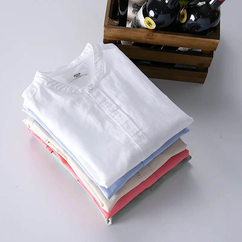 

Италия, льняная и хлопковая рубашка с длинными рукавами и воротником-стойкой, мужская модная повседневная удобная верхняя одежда, сорочка Camisas De Hombre