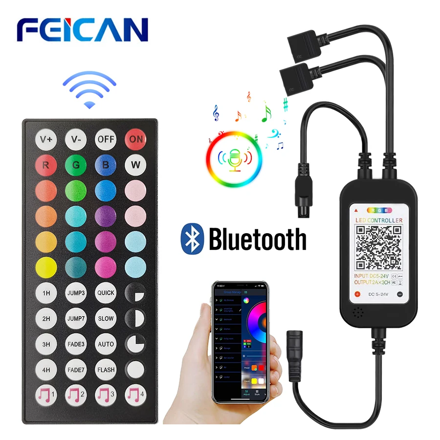 Controlador de tira LED con micrófono incorporado, Control de sincronización de música para cinta de lámpara SMD 5050 2835, Bluetooth, RGB, DC 5-24V