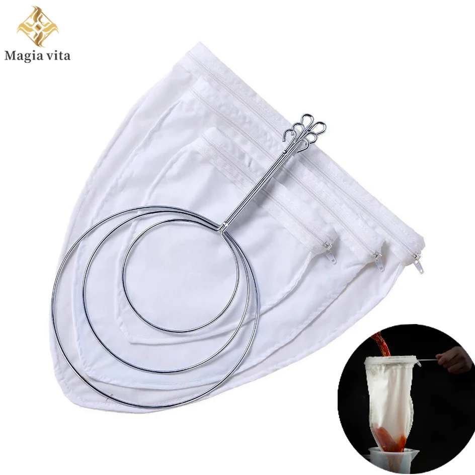 Soy Milk Wine Filter Bag Nut With Handle Tea Juice Coffee Oil Yogurt Filter Net Mesh Kitchen Tools Food Reusable Bags Strainer