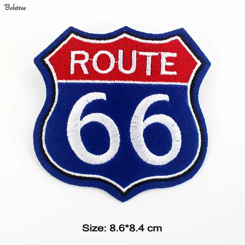 Blue Route 66 Adesivo Distintivo Toppe in stoffa Ricamo termoadesivo su applicazioni Giacca di stoffa Borse Decorazione Forniture per cucire fai da