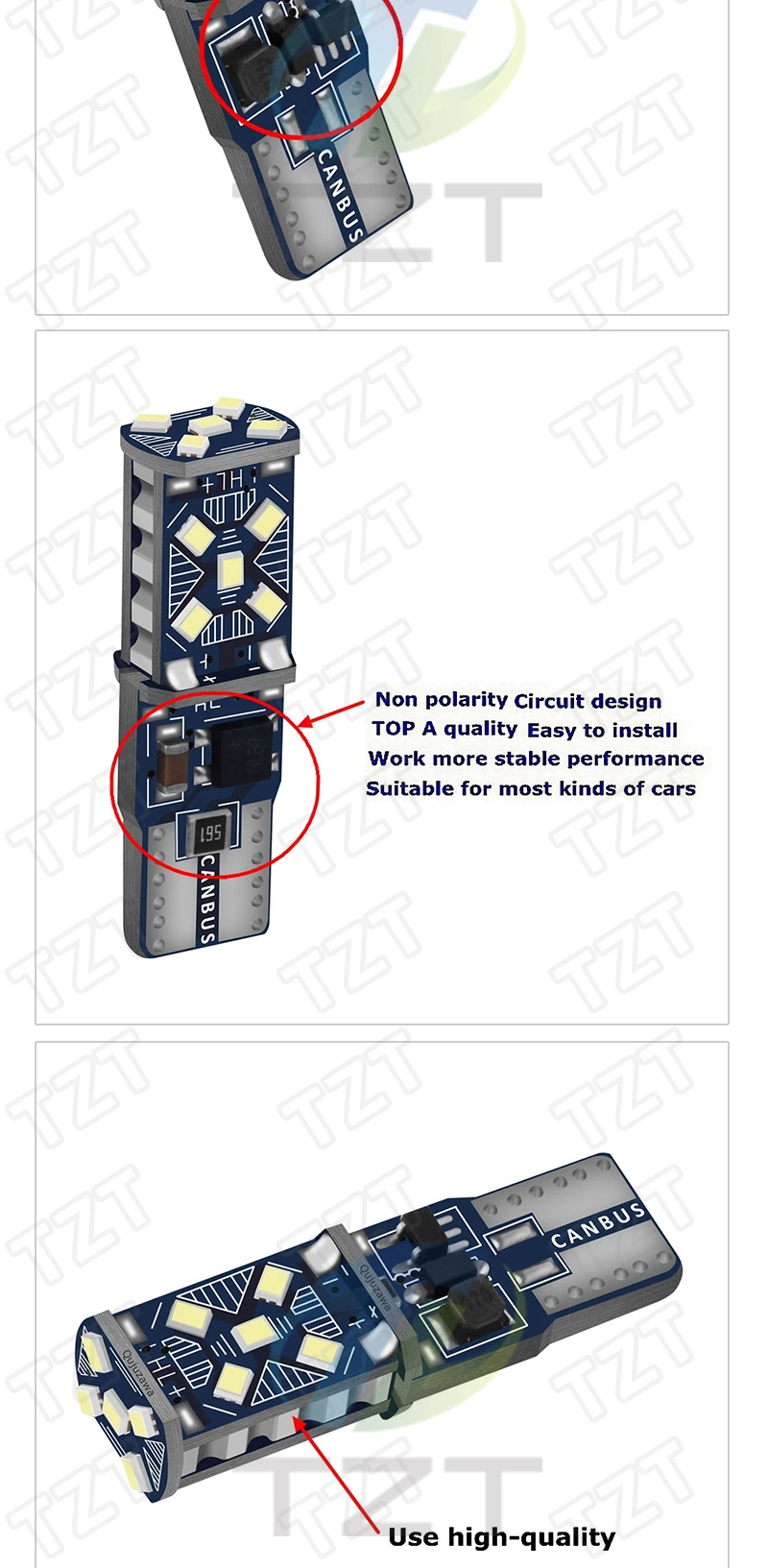 TZT T10 W5W Neue Superhelle LED-Leuchten WY5W 168 501 2825 Auto-Keilblitzlichter Seitenlampen Auto-Innenraumleuchte Leseleuchte Deckenlampe – Detail 2