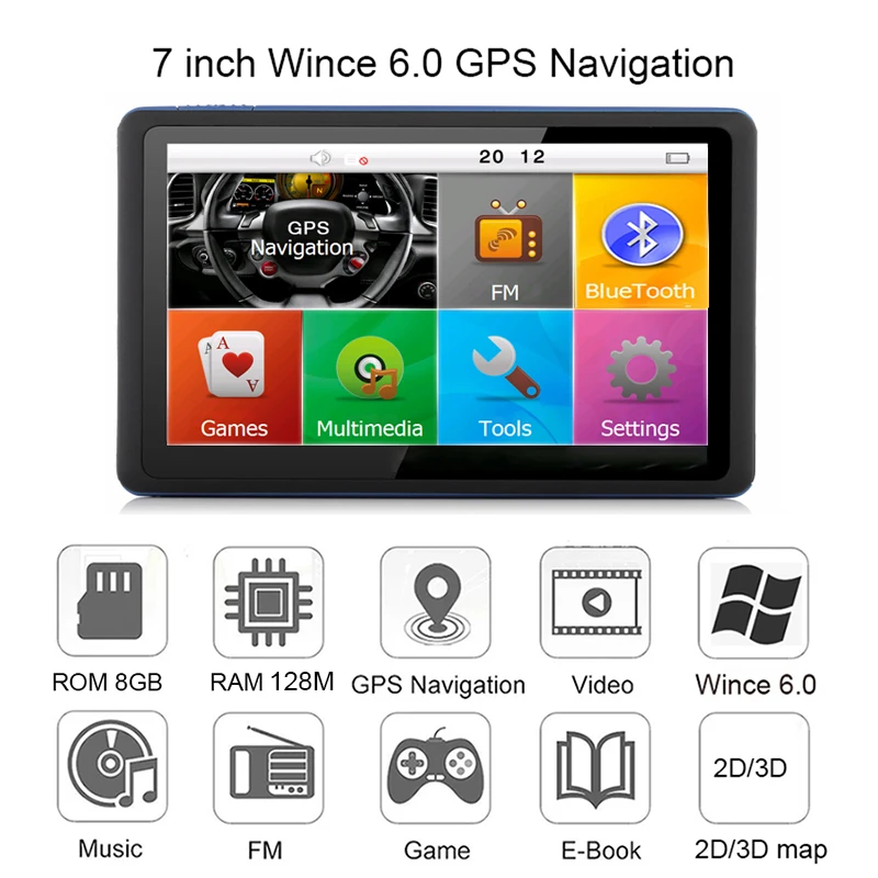 7 inch touch screen GPS Navigation wince 6.0 truck  FM Bluetooth AVIN Car rear camera reversing camera Europe Spain free map