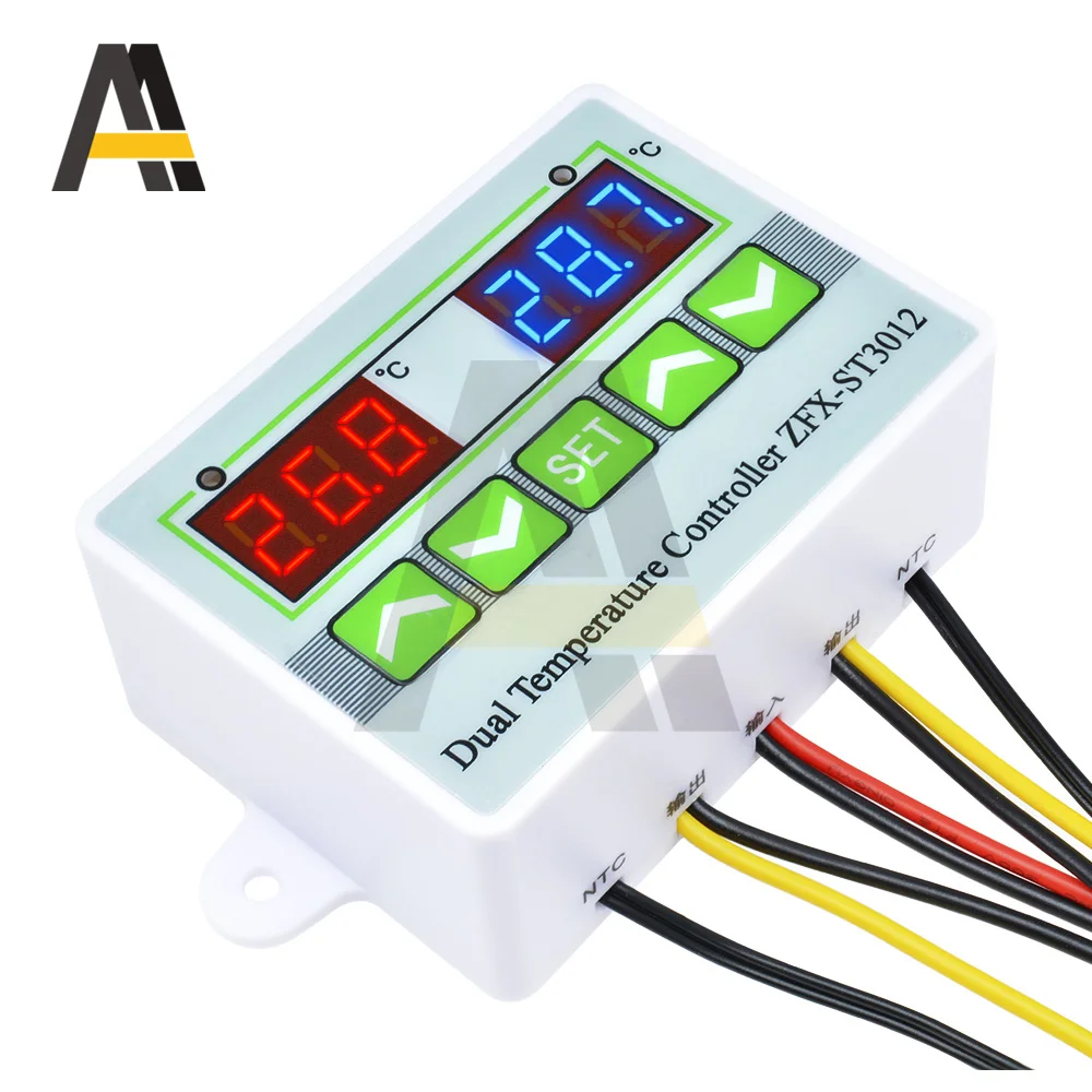 Modulo di controllo del termoregolatore di controllo della temperatura di cc 12V 24V AC 110-220V regolatore di temperatura doppio termostato