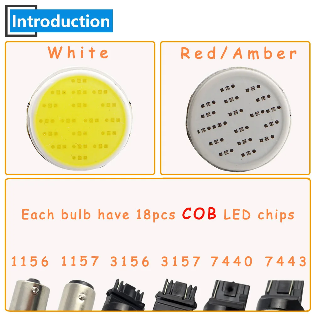 24V DC P21W 2pcs COB 18 SMD 1156 BA15S 1157 BAY15D P21/5W S25 Car Indicator Turn Brake Tail Parking Lights White Red Amber