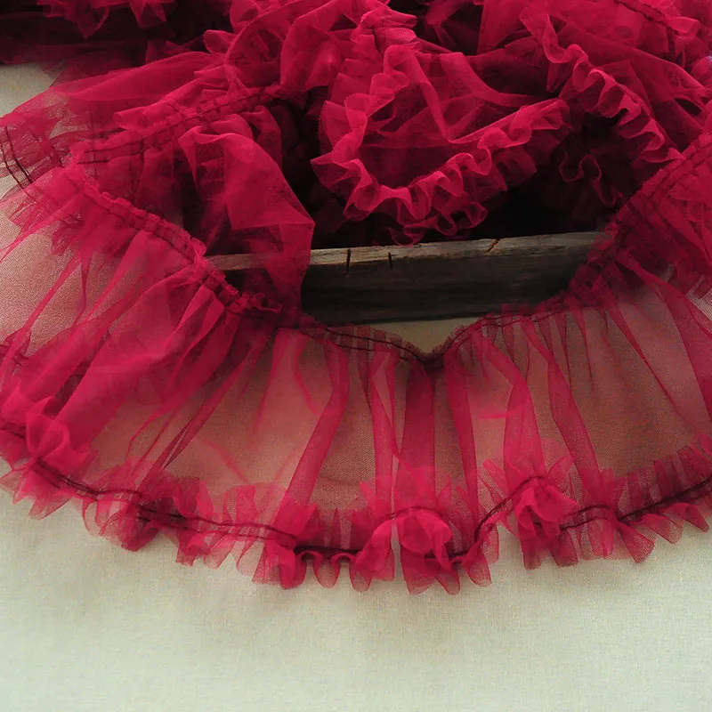 2Meters/lot 15cm Green/Pink/Yellow/Blue/Dark Red/Pink Mesh Ruffles Lace Trims, Tutu Dress Fabric Lace Accessories X609