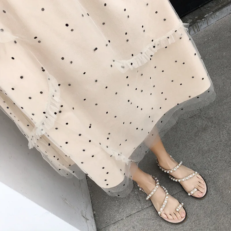 MRMT 2024 Brand Summer New Women's Skirt Mesh Polka Dot Half-length for Female Pure Color Sweet Chiffon Lace Skirt