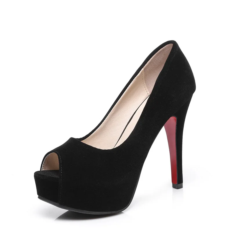 Scarpe da donna tacchi alti 12CM stiletto da donna piattaforma impermeabile bocca di pesce scarpe singole 2020 camoscio estivo bocca bassa nero