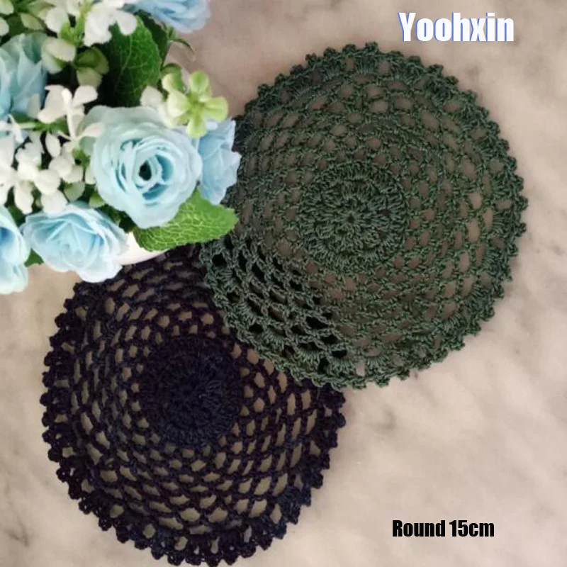 Handmade Flower Lace Round Cotton Table Place Mat Dish Pad Cloth Crochet Placemat Cup Mug Party Tea Coffee Coaster Doily Kitchen