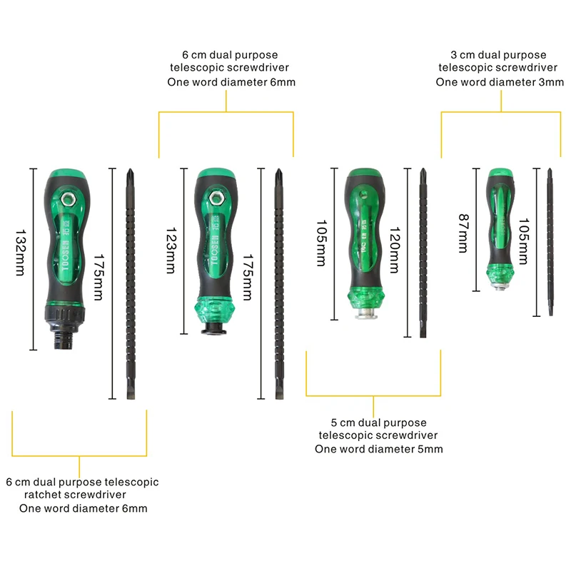 Phillips Screwdriver Set Double Head Dual Use Telescopic Slotted Screw Driver Bits Precision Impact Magnetic Ring Screwdrivers