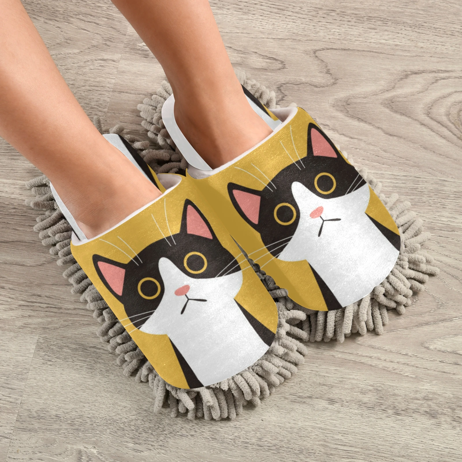 House Cleaning Dust Cute Cat Print Mop Slippers Washable Microfiber Lazy Quick Cleaning Floor Slipper Water Absorption Shoes