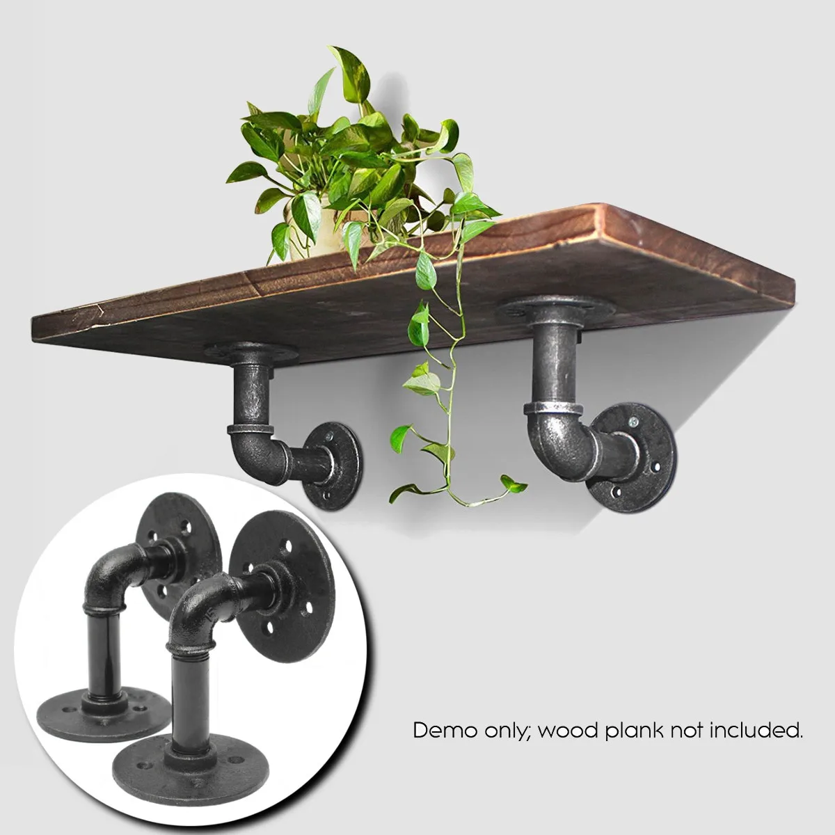 

2Pcs Vintage Black Iron Pipe Shelf Bracket Wall Mounted Storage Holder Racks Bethroom Bookcase DIY Decor