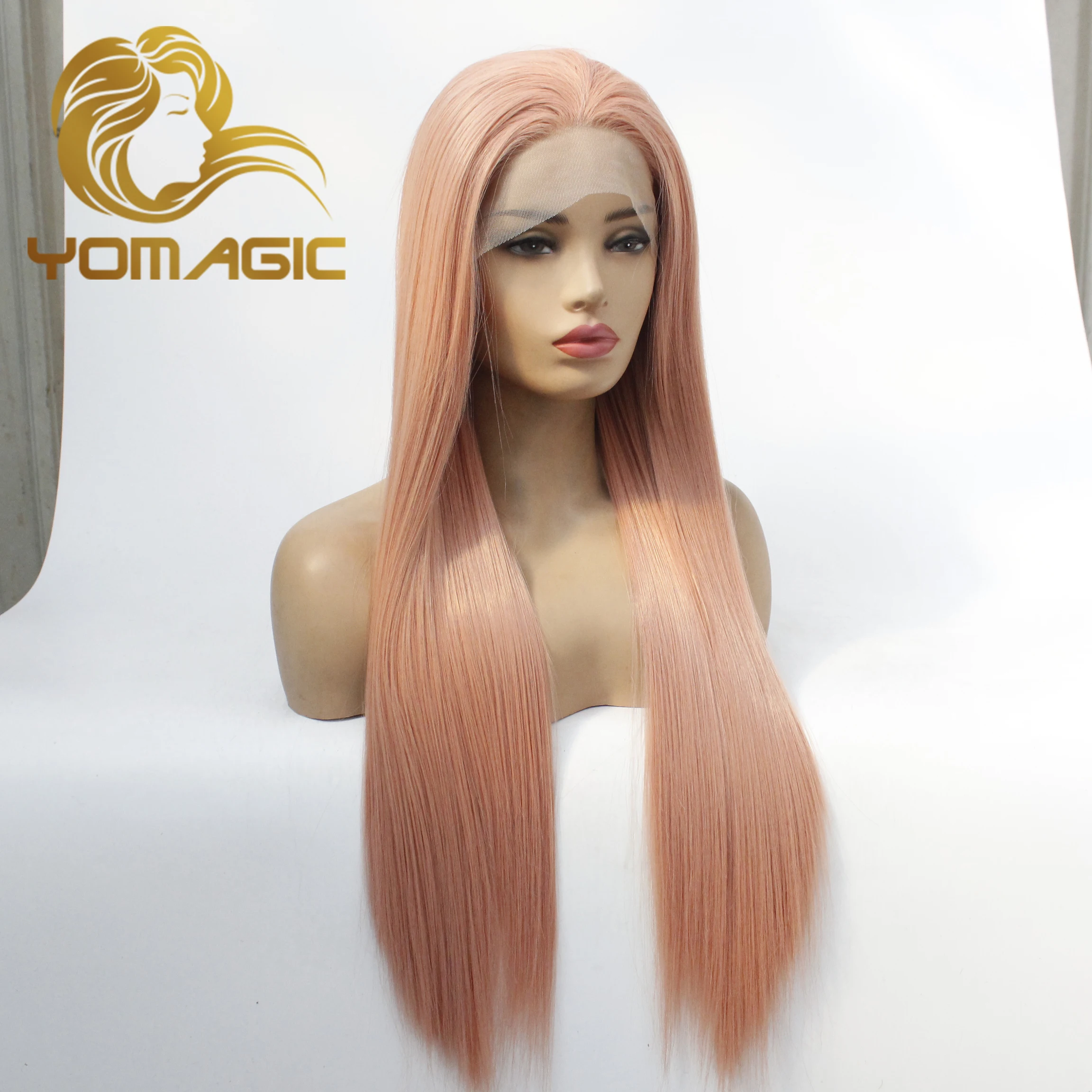 Yomagic Pink Synthetic 13X3 Lace Front Wigs With Baby Hair Straight Heat Resistant Lace Wigs For Women Pre Plucked