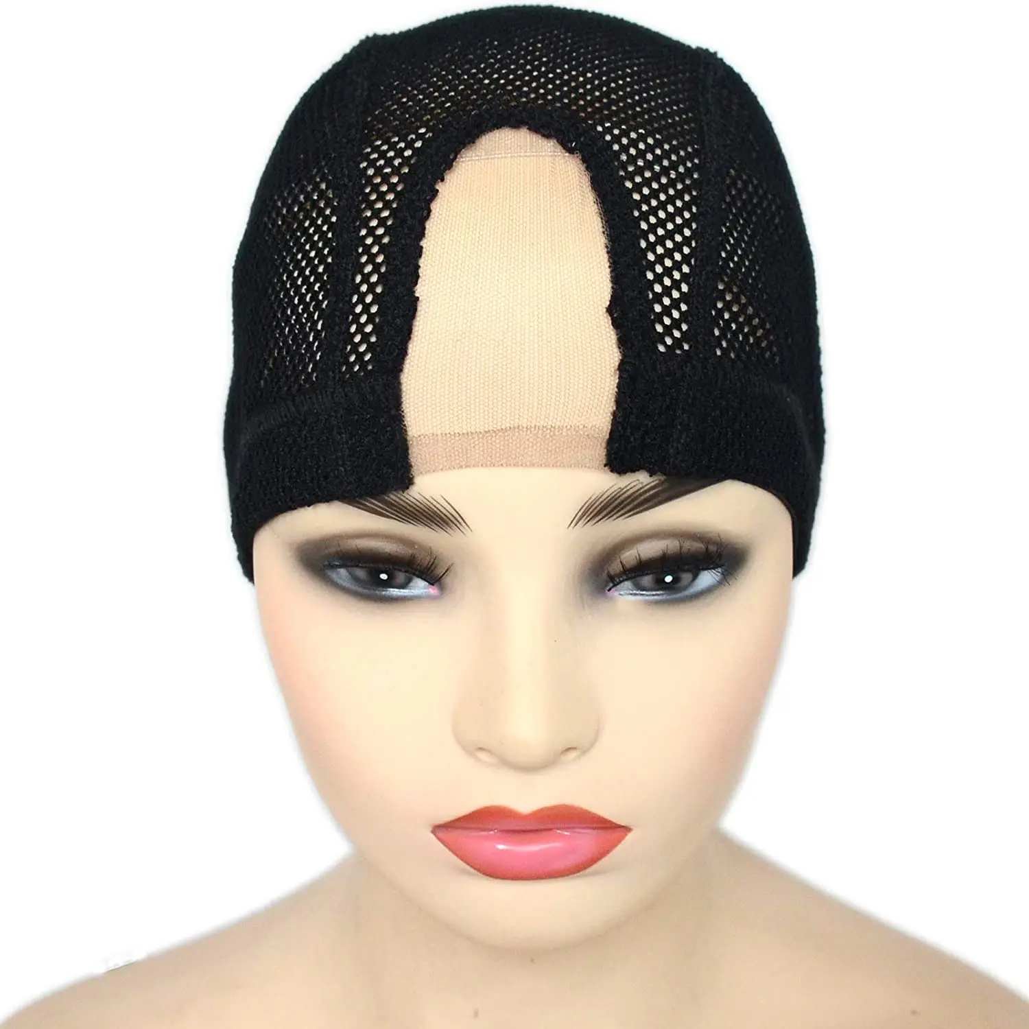 1pcs U Part Swiss Lace Wig Cap Black Big Mesh Wig Caps For Wig Making Cap Elastic Band Around Stretch Weaving Caps