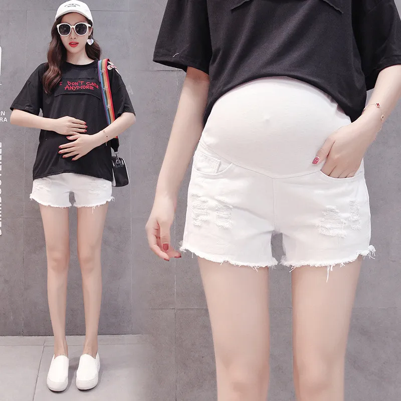 

Maternity Clothes Jeans Belly Shorts Summer Pregnant Women Denim High Waist Belly Extender Trousers Pants Pregnancy Clothing