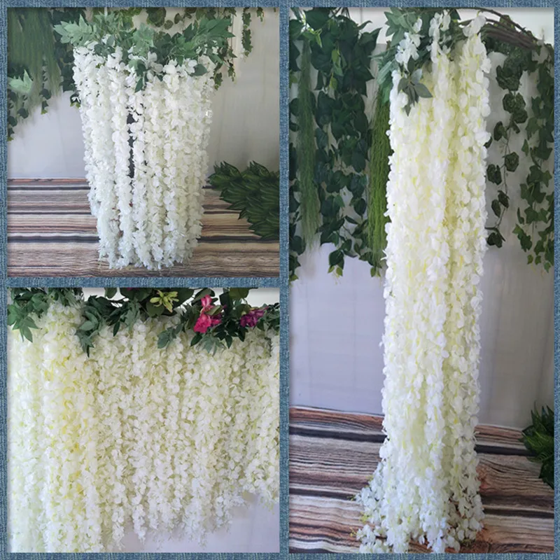 Elegant White Wedding Decoration Backdrop Ceiling Arch Wall Hanging of Simulated Wisteria Flower String Super Long Encryption