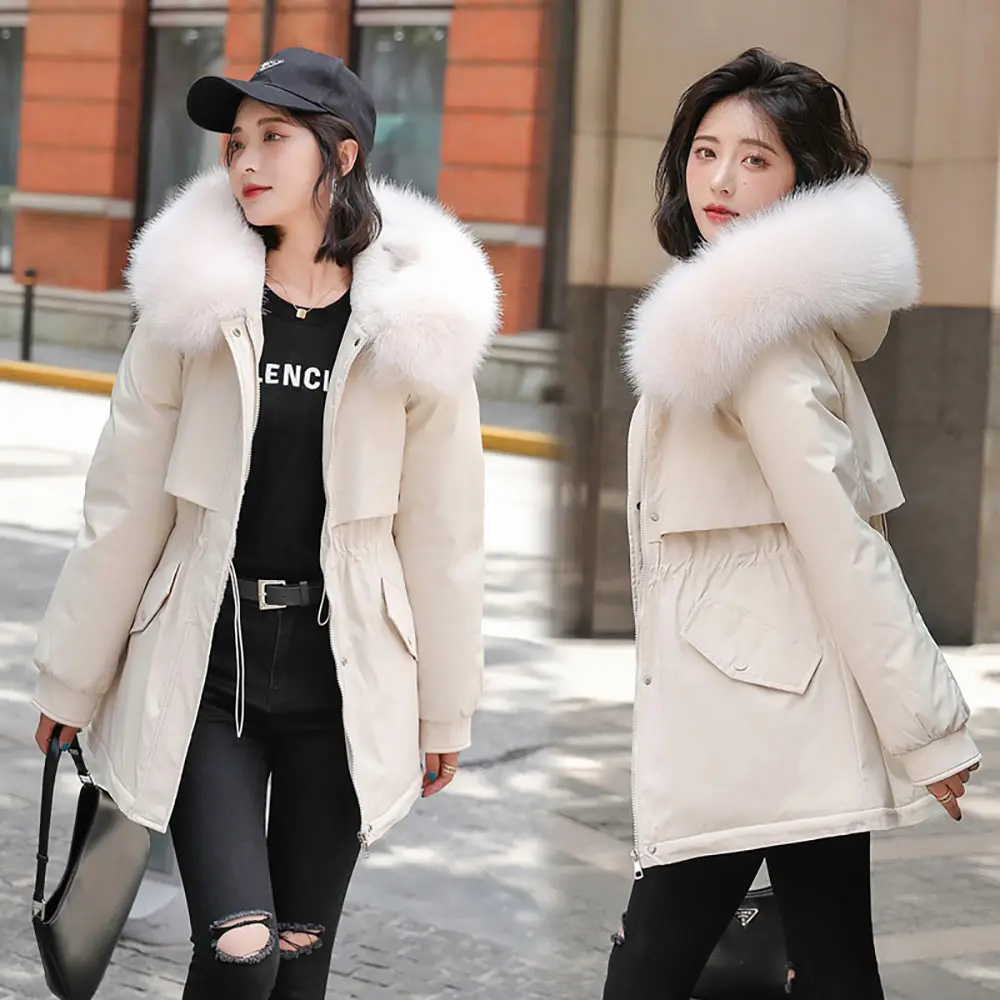 Vielleicht 2021 New Winter Jacket Women's Parkas Hooded Coat Casual Long Fur Lining Cotton Padded Warm Female Jacket Outwear