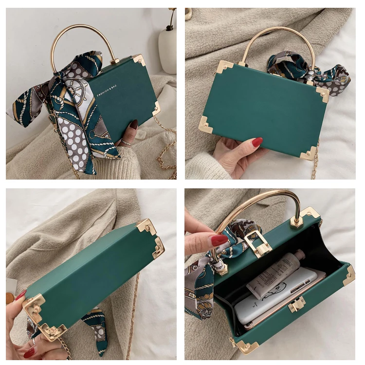 Metal Handle Box Design Women Party Clutch Bag Fashion Shoulder Chain Purse Handbags Female Scarf Tote Bag Crossbody Mini Bag