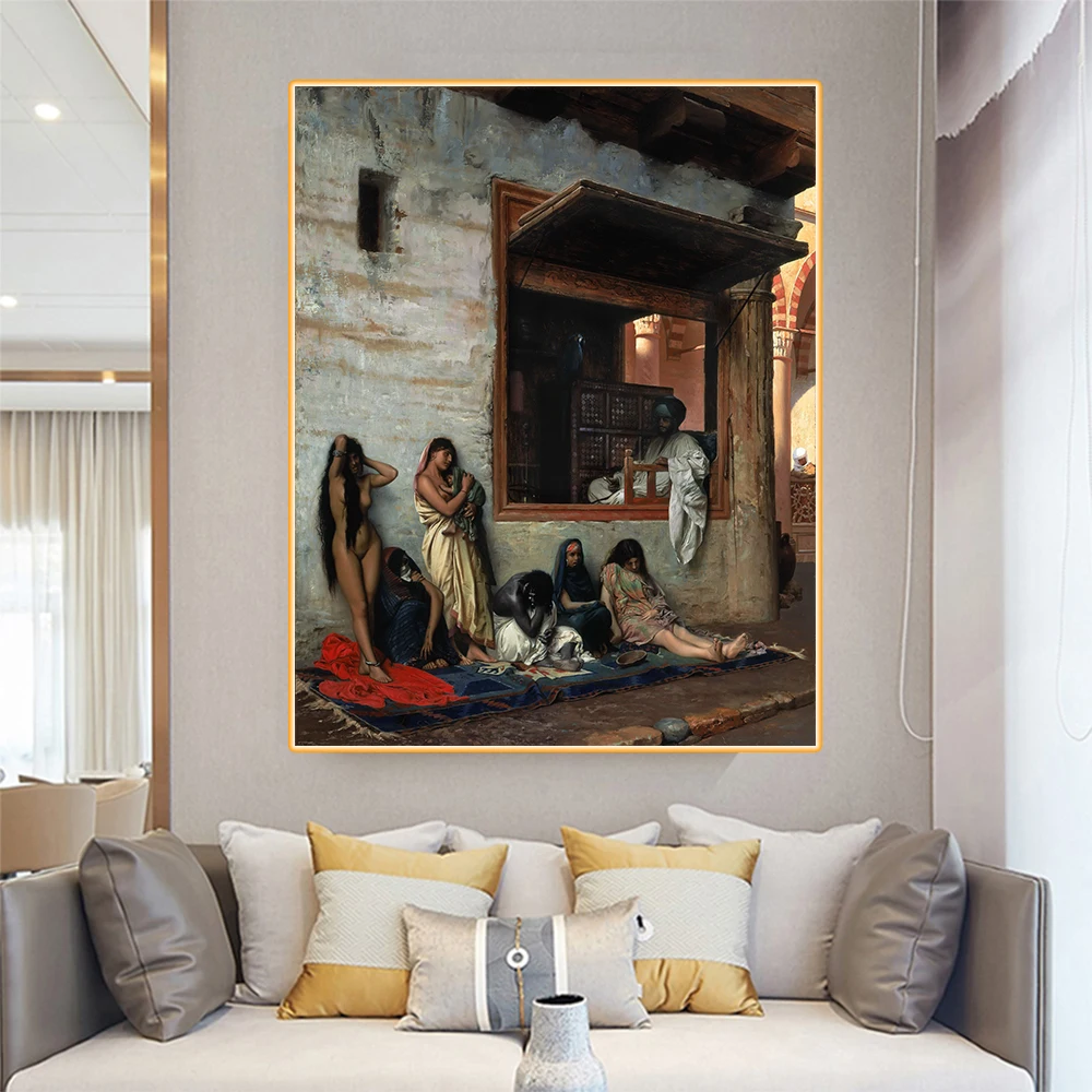 Jean-Leon Gerome《The slave market》Canvas Oil Painting World Famous Artwork Poster Picture Wall Art Decor Home Decoration