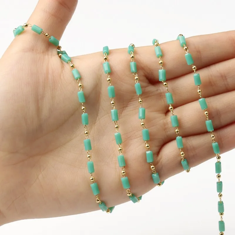 1 Meter Gold Plated Column Stone Chain Crystal Beads Copper Chains for Jewelry Making DIY Necklace Bracelet Anklet Accessories