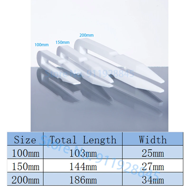 100 150 200Mm Lab หนา PTFE Polytef แหนบห้องปฏิบัติการ Strong Acid และด่าง