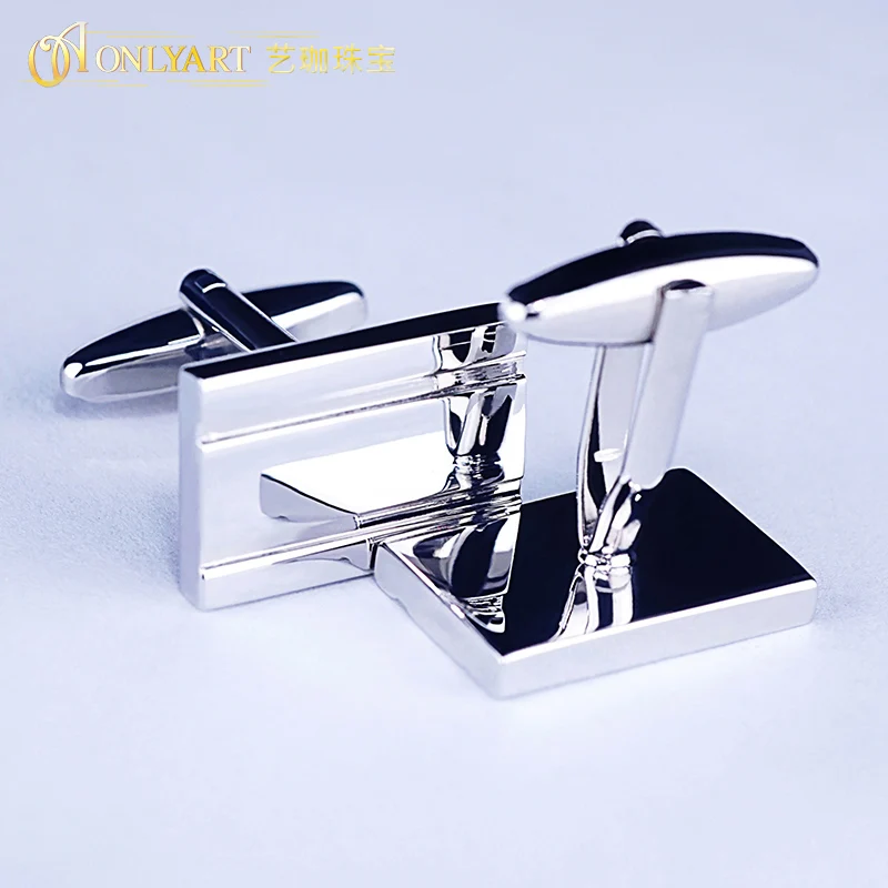 Silver Plated Men's Cufflink High Polished Rectangle Cufflinks Blank Men Shirts French OnlyArt Jewelry