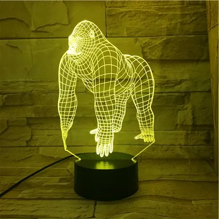 2023 Animal Orangutan Gorilla Chimpanzee 3D USB LED Lamp Remote 16 Colors Changing Mood Illusion Table Decor Night Light  538